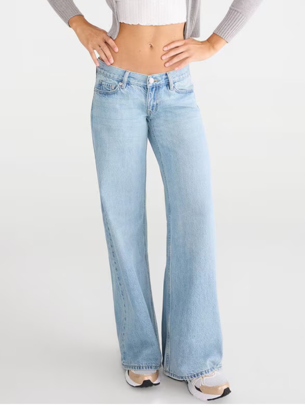 Super Low Rise Ultra Wide Leg Light Blue Jeans - 4